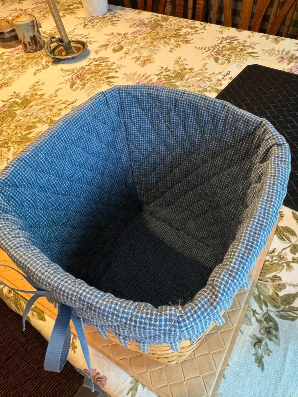 Royce Craft Basket Handwoven Wood with Plaid Lining 7 3/4